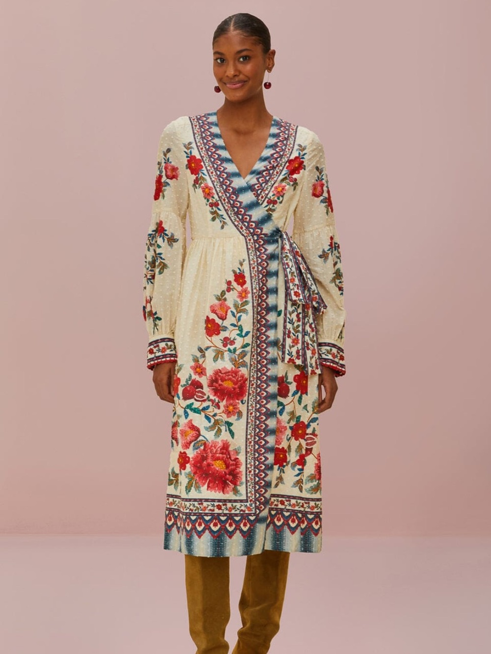 Farm Rio Sand mosaic garden wrap midi dress - Picture 2 of 6